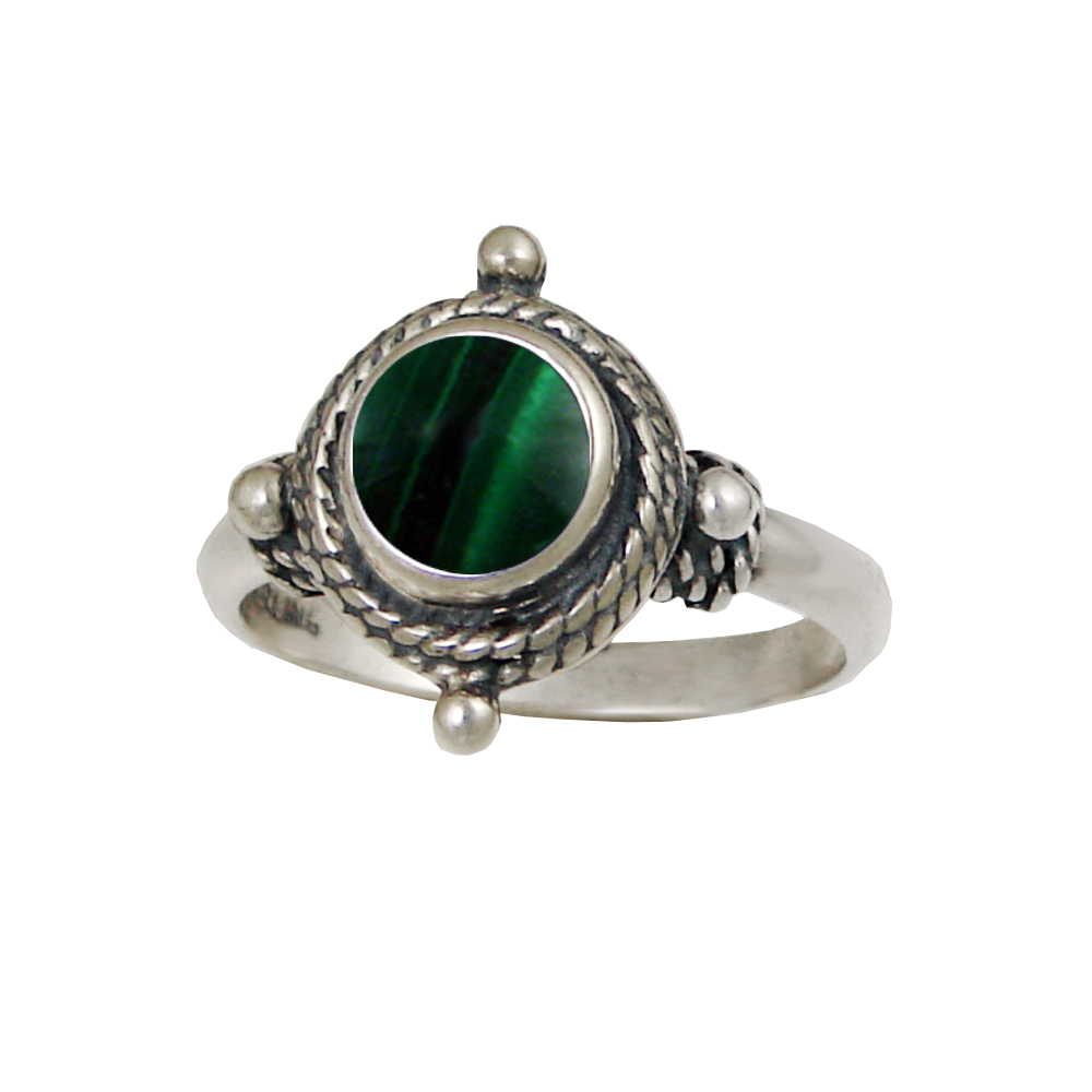 Sterling Silver Gemstone Ring With Malachite Size 6